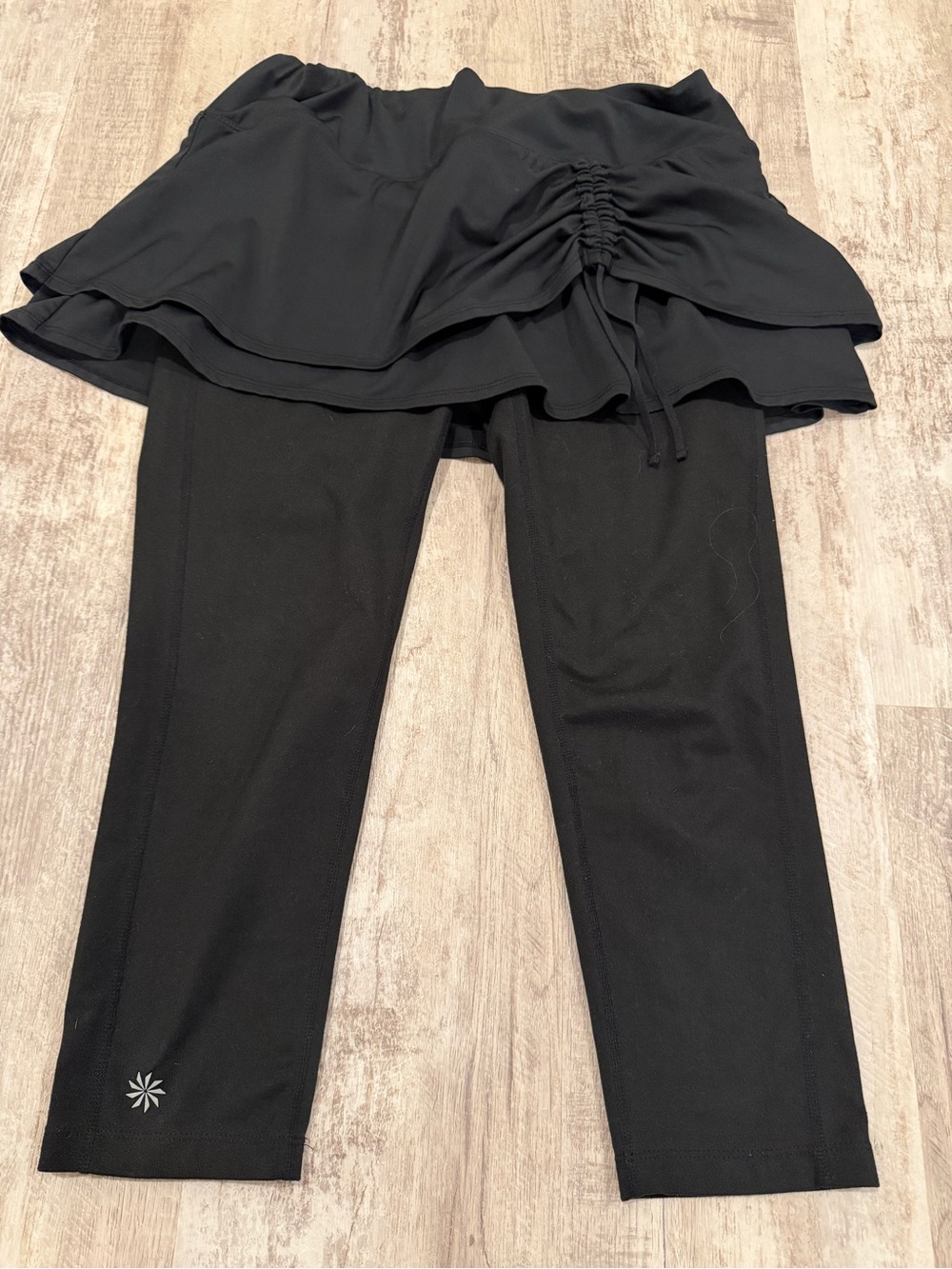 Athleta Black Skirted Capri Leggings with Side Ruching